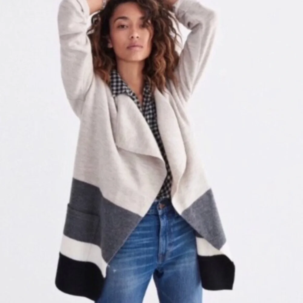 Madewell Striped Boiled Wool 100% Merino Wool Meridian Cardigan Size S/M - Picture 2 of 8